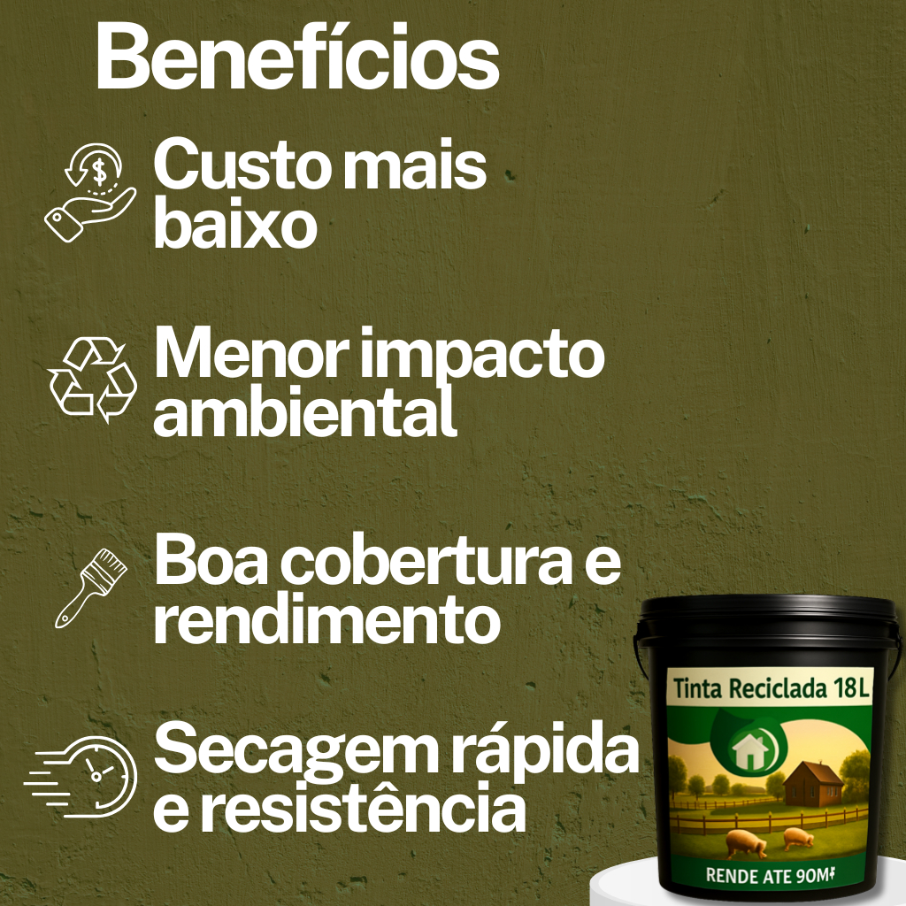 Tinta a Óleo Reciclada 18 Litros  Alta Resistência - Madeira Ferro Parede - Secagem Rápida