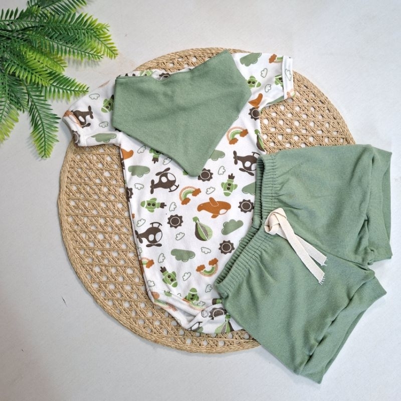 Conjunto Bebê Verão Body  Short  Babador Bandana 100% Algodão Estampas Variadas RN em Oferta na Shopee