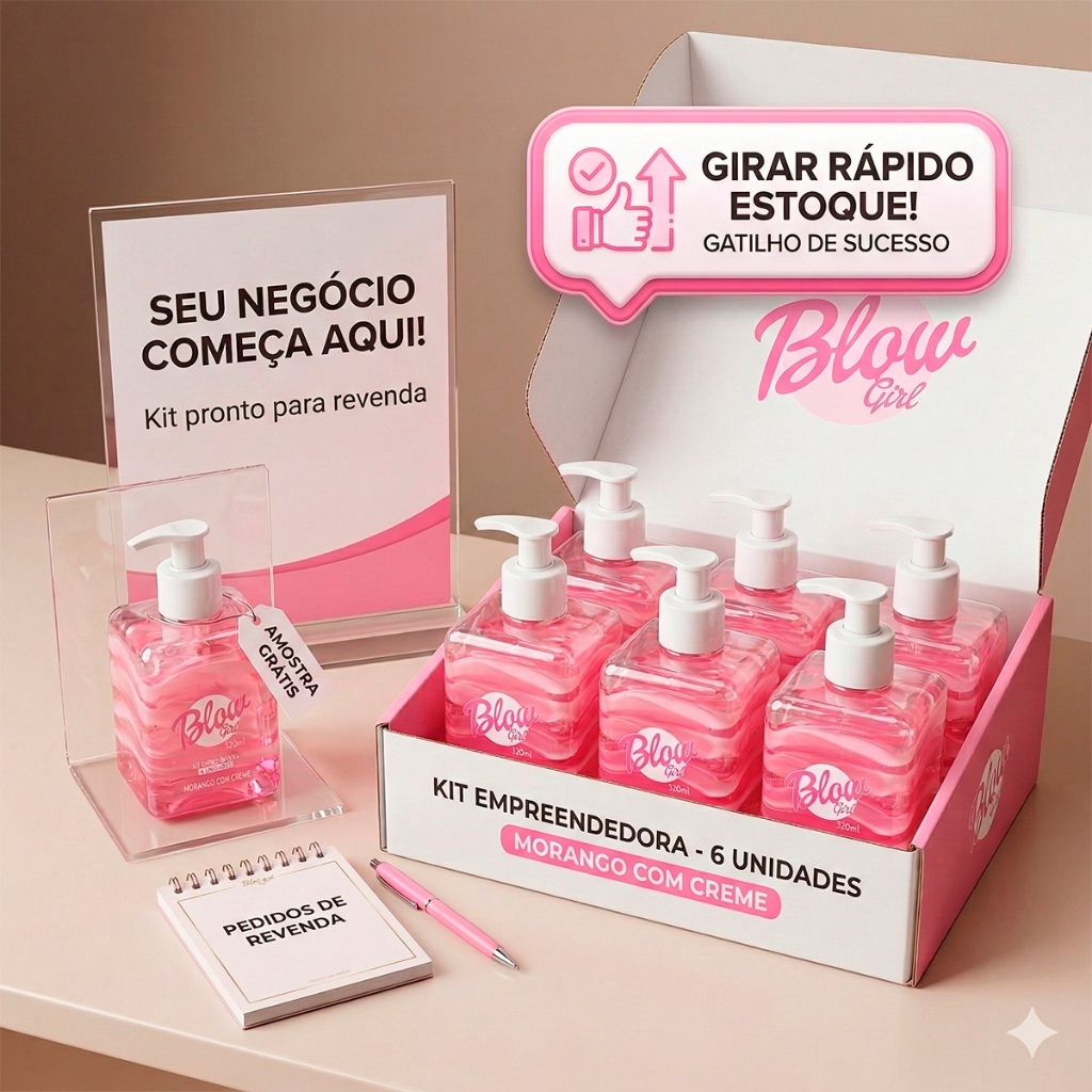 Kit Revenda 6 Hidratantes Corporal Bifásico Gel e Creme Morango Blow Girl Atacado