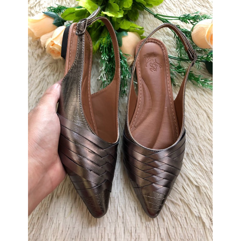 Slingback Sapatilha Feminina Metalizada  – Bico Fino, Confortável, Festa, Moda, Tendência em Oferta na Shopee