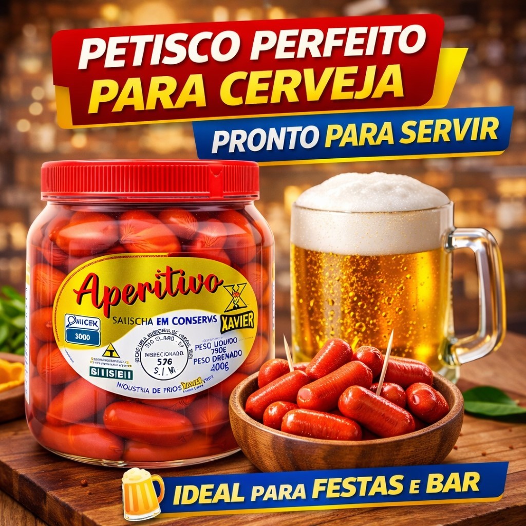 Salsicha Em Conserva Xavier 750g Aperitivo Petisco Festa Bar Pronta Para Consumo em Oferta na Shopee