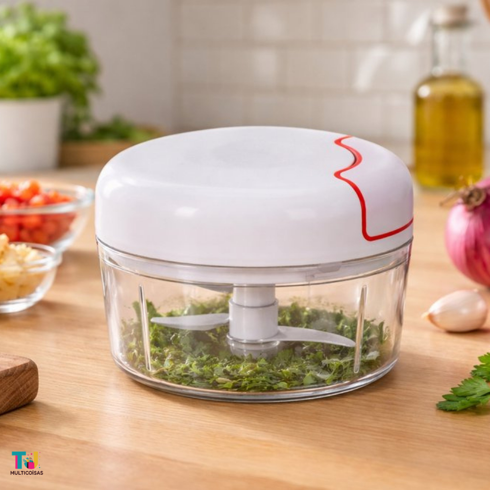Mini Processador Manual Alimentos Corda Retratil 2 Lâminas Facas Triturador Portátil Cozinha