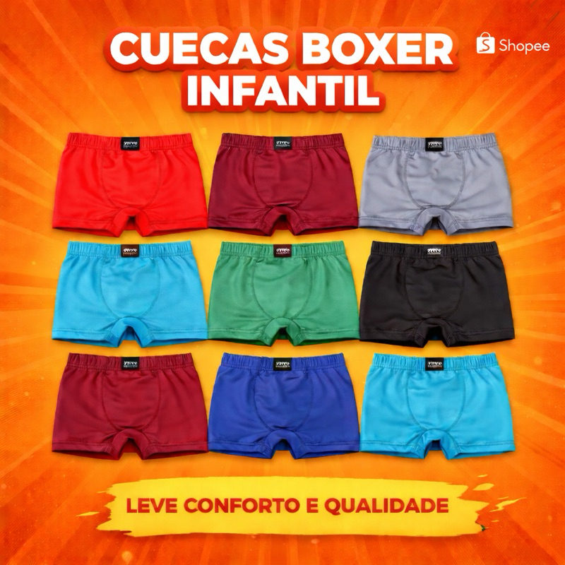 Kit 5 ou 10 Cuecas Infantil Box Microfibra Confortável Cueca Menino