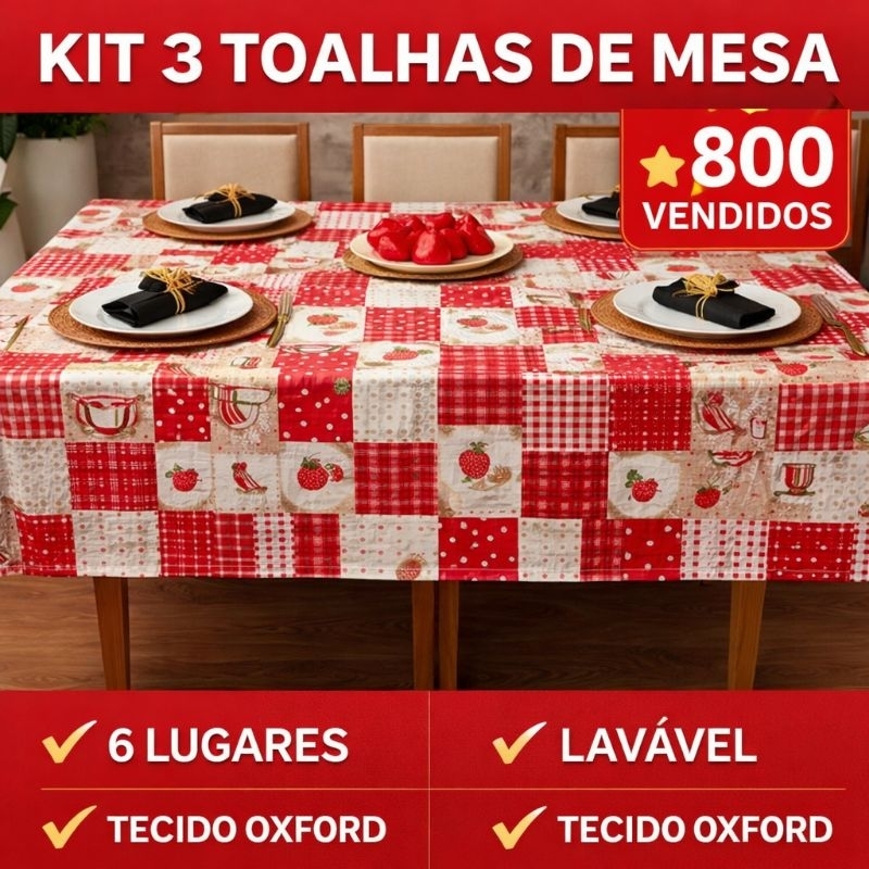 Kit 3 Forros de Mesa 6 Lugares Tecido Oxford – Lavável, Resistente e Decorativo em Oferta na Shopee