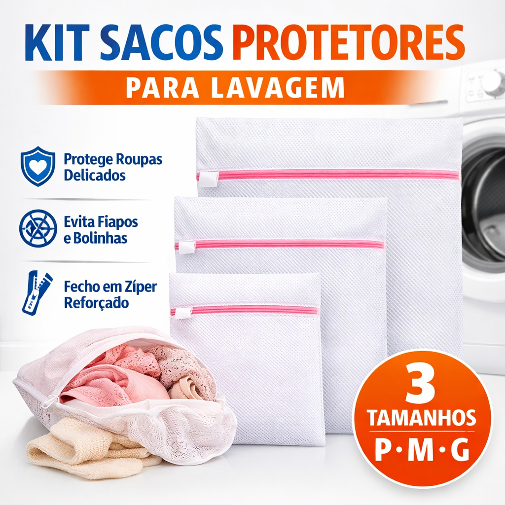 Saco Protetor para Lavar Roupas Delicadas com Zíper Kit Lavanderia Lingerie Meias Máquina de Lavar