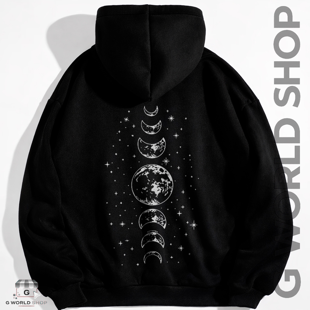 Blusa de Frio com Capuz Feminino Planeta Terra Luas Estrelas Astronomia Moletom Canguru Flanelado Adulto e Infantil