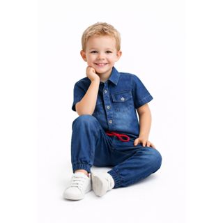 Conjunto Jeans Infantil Menino Blusa Manga Curta E Calca Jogger De Menino Masculino em Oferta na Shopee