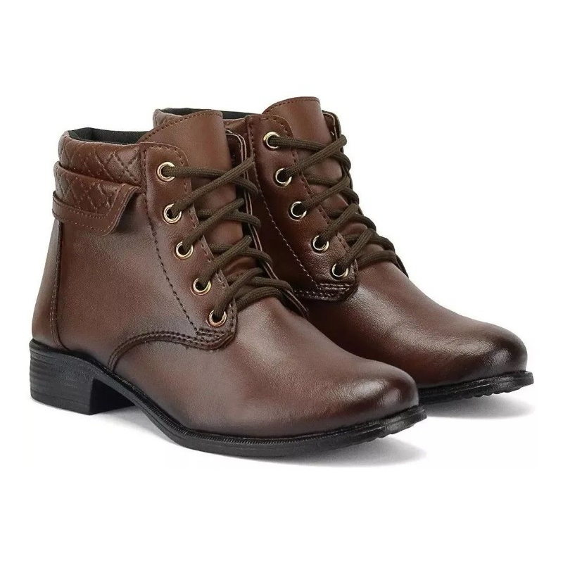 Bota Feminina Coturno Casual Confortável Cano Curto Salto Baixo Tratorado Moda Inverno Preta e Marrom 34 ao 40