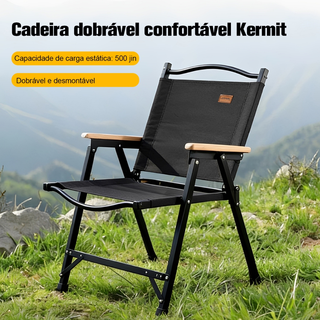 Cadeira Dobrável Camping Praia Pesca Portátil Reforçada 600D Oxford com Braço de Madeira Jardim Área Externa · foto 2