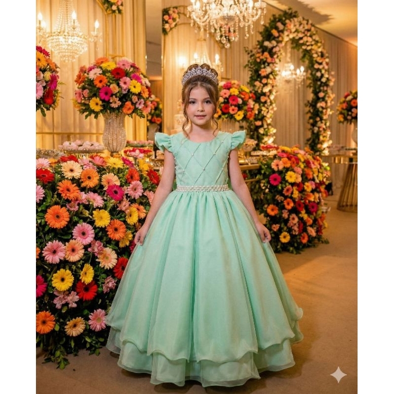 Vestido dama Longo Verde Oliva festa infantil formatura casamento aniversário luxo