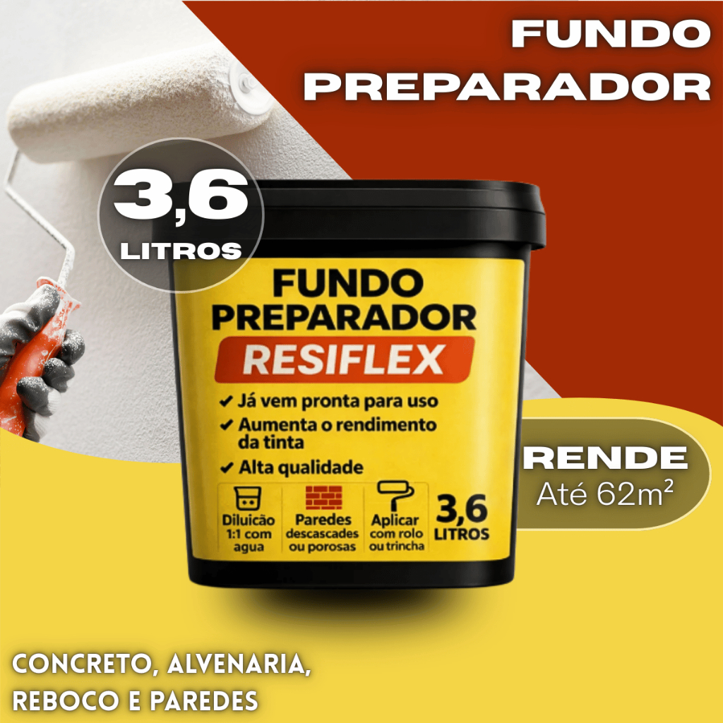 Fundo Preparador Resiflex 3,6L Base Água Selador Acrílico Alta Penetração Para Reboco e Massa Fraca