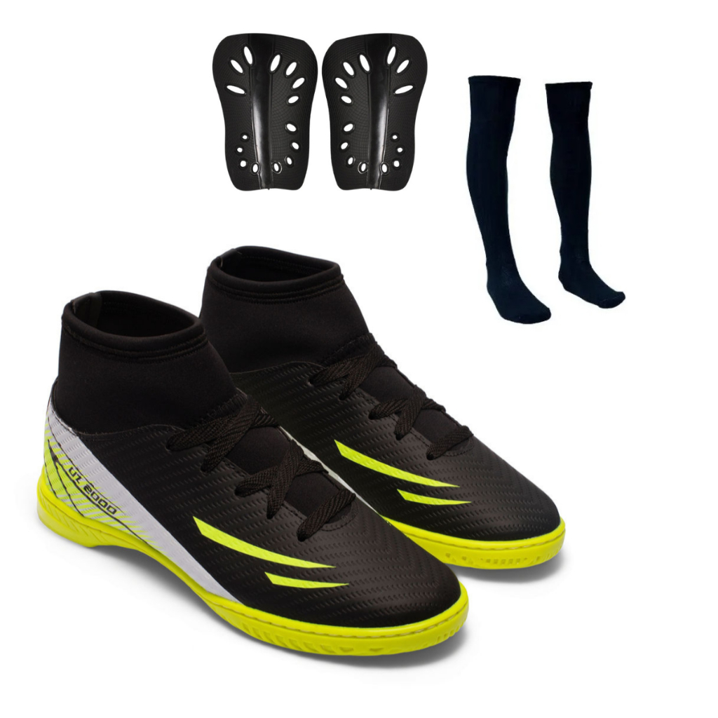 Chuteira Futsal UZ 2000 Adulto Botinha Cano Alto Quadra Salão Uzze Sport - Meião Caneleira