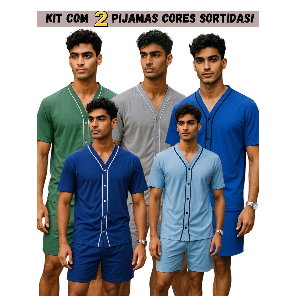 KIT 2 PIJAMA MASCULINO ABERTO COM BOTÕES CIRURGICO EM MALHA CORES SORTIDAS em Oferta na Shopee