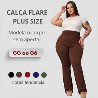 Calça Feminina Plus Size Preta Grossa Zero Transparência Cós Alto G1 ao G6 em Oferta na Shopee