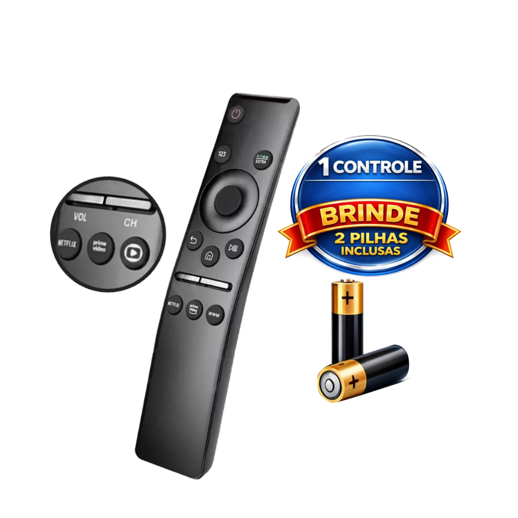 Controle Remoto Smart Tv 4k Compatível Com Samsung C/ Pilhas