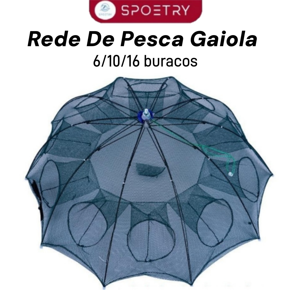 Rede De Pesca Gaiola De Camarão Dobrável Nylon Automático Guarda-chuva Forma Armadilha com 6/10 entradas em Oferta na Shopee