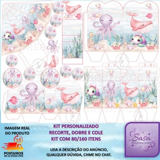 TEMA FUNDO DO MAR LEMBRANCINHA COM  80/160 ITENS PERSONALIZADA COM OU SEM NOME em Oferta na Shopee