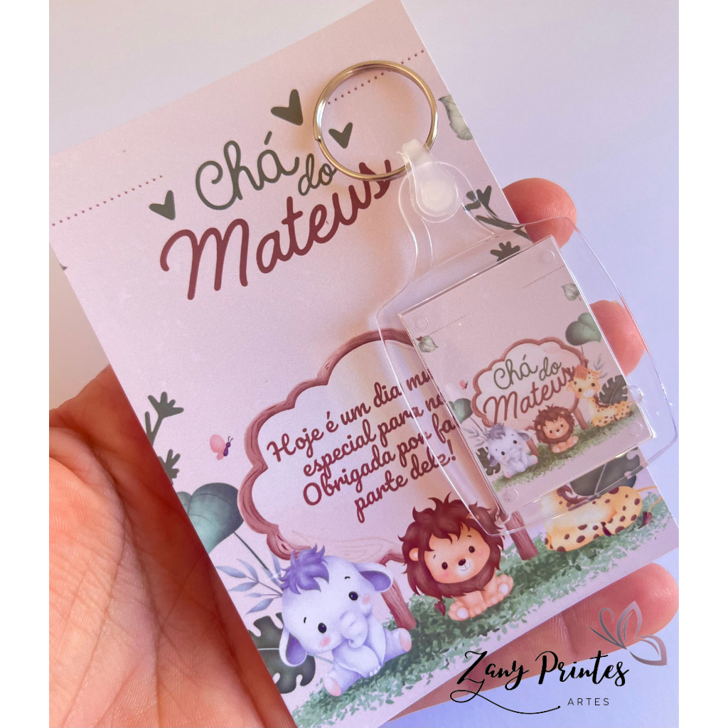 10 Chaveiro Personalizado com Cartão -Safari / Lembrancinha cha de bebe/Lembrancinha maternidade/ Lembrancinha aniversár