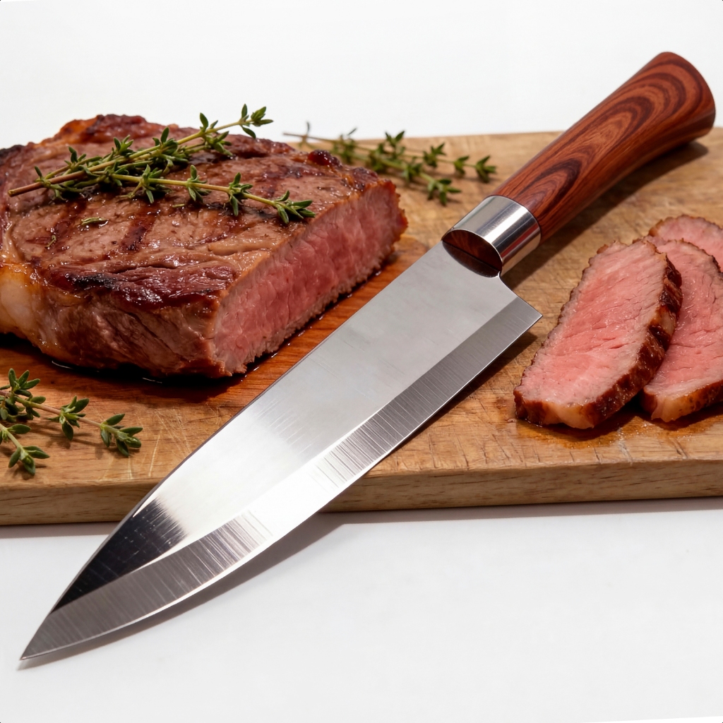 Imagem Faca Para Churrasco Aço Inox Cabo Madeira Corte Preciso Carnes Profissional