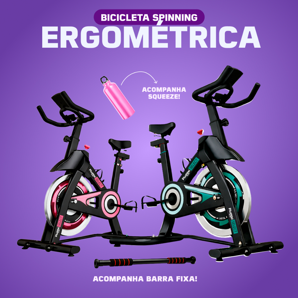 Bicicleta Spinning + Barra Fixa + Squeeze Garrafa Bicicleta Ergométrica Pro Monitor até 150Kg e 1,90 em Oferta na Shopee