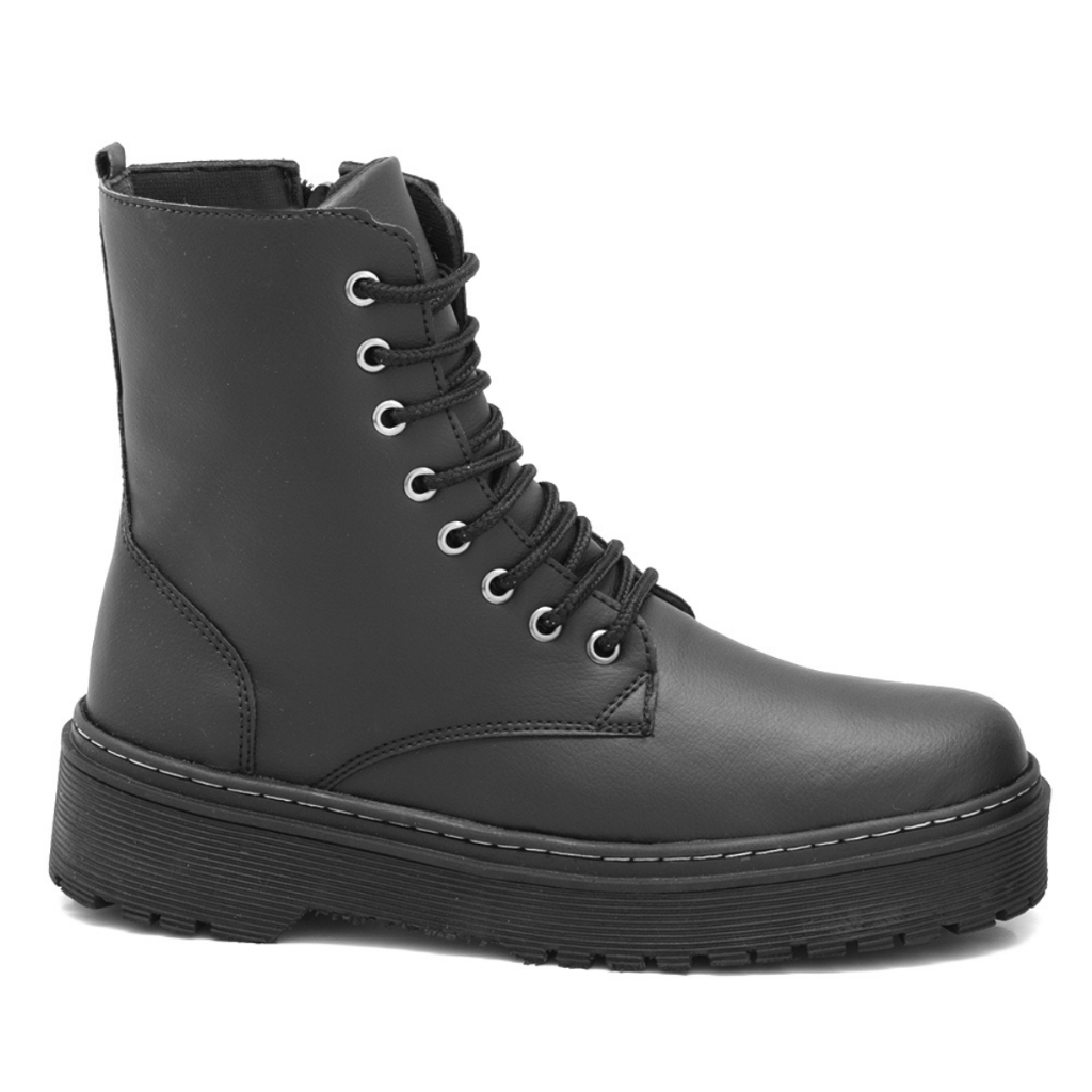 Coturno Feminino Preto Tratorado Confortável Cano Médio Casual Moda Inverno Dia Dia Salto Plataforma