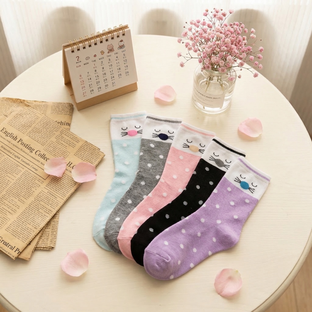 Kit 6/12 Pares Meias Femininas Cano alto de desenho Confortável 35-40  Kit Cores Sortidas