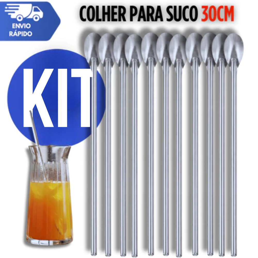 Colher Longa Bailarina Inox Para Mexer Suco Leite Jarra 30cm Inox Premium Multiuso Variáveis Utilidades