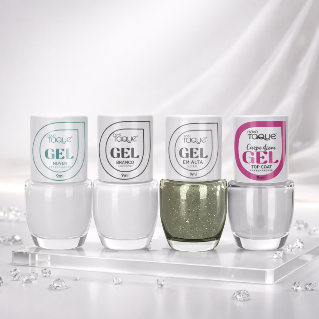 Kit 4 Esmaltes Novo Toque Efeito Gel Brancos e Top Coat Francesinha Noivas Manicures Brilho Glitter em Oferta na Shopee