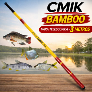 Vara Telescópica 3m CMIK Bamboo Leve 84g Fibra + Carbono Super Resistente Pesca Pesqueiro