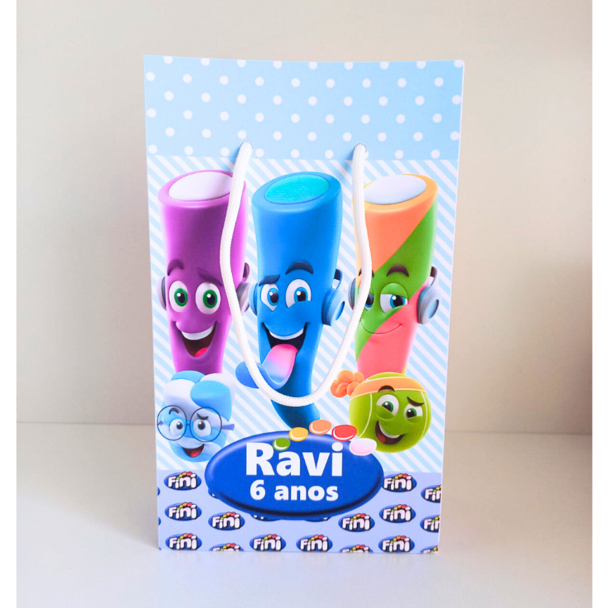Sacola G Fini Menino Azul Personalizada / Sacolinhas / Lembrançinha de Festa / Aniversário / Batizado / Chá de Bebê