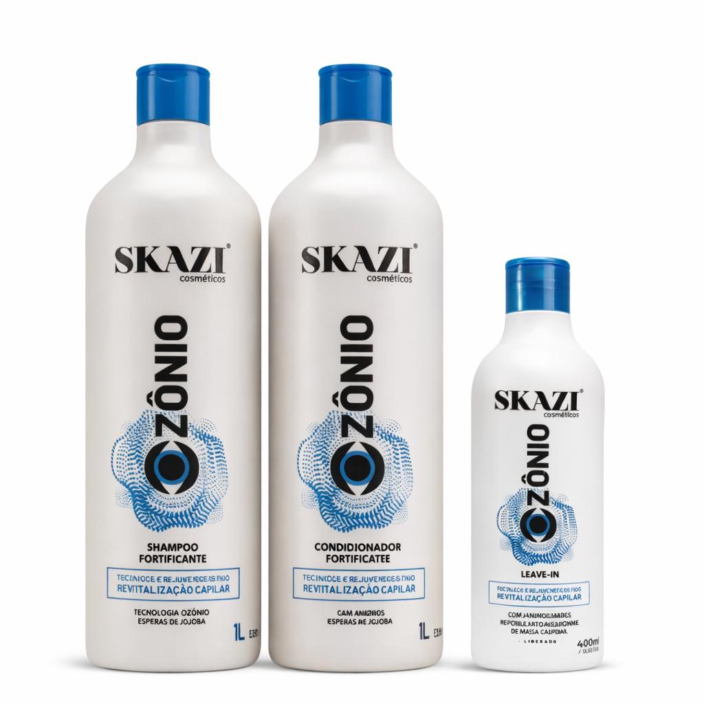 Kit Ozônio SKAZI Shampoo + Condicionador + Leave-in 400ml Hidratação Antifrizz Proteção Térmica em Oferta na Shopee