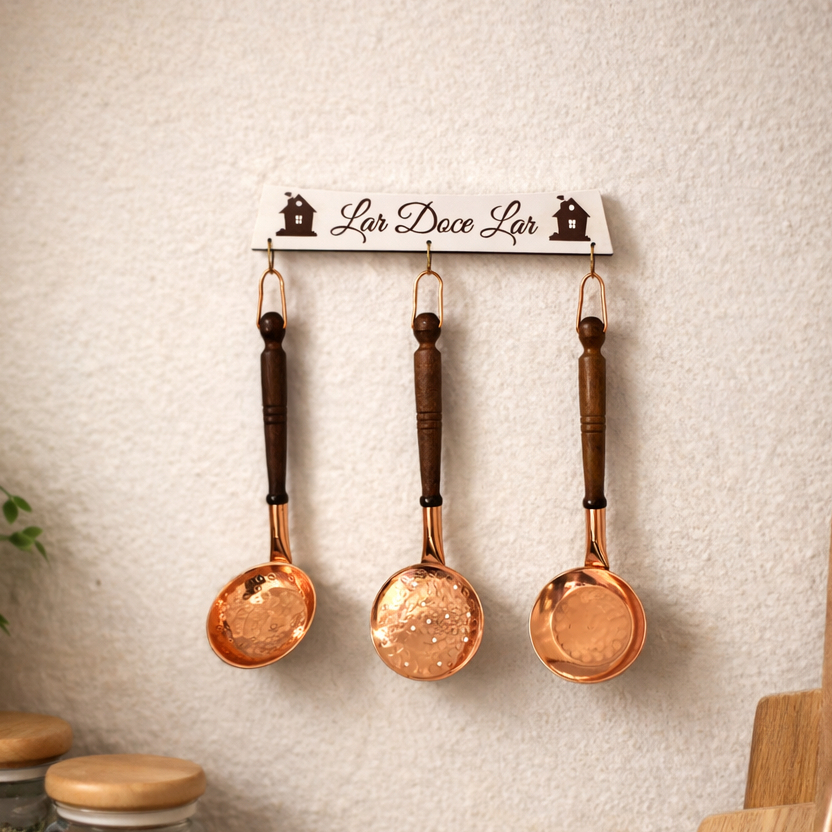 Trio Colher Concha e Escumadeira em Cobre Puro Decorativo