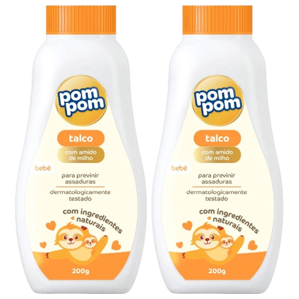 Kit 2 Talco Para Bebe Com Amido De Milho 200g - Pom Pom