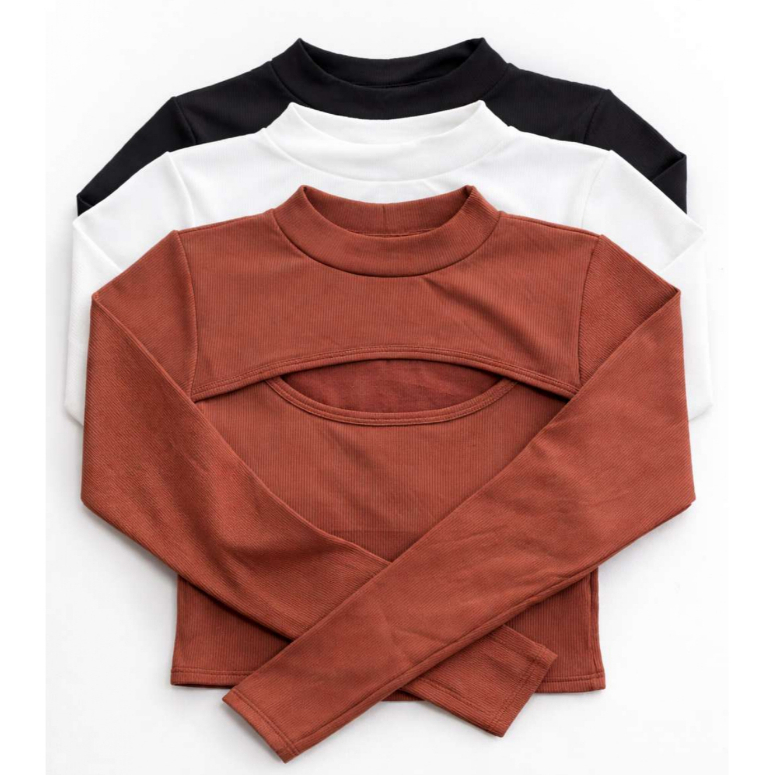 Kit 3 Cropped Manga Longa Feminino Canelado Inverno Moda Blogueira