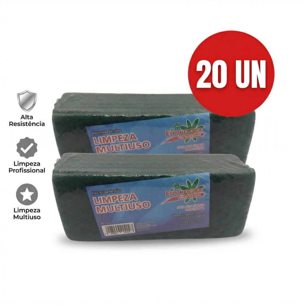 Kit 20 Fibras Abrasivas Verdes Esponja Limpeza Geral Espon Flora