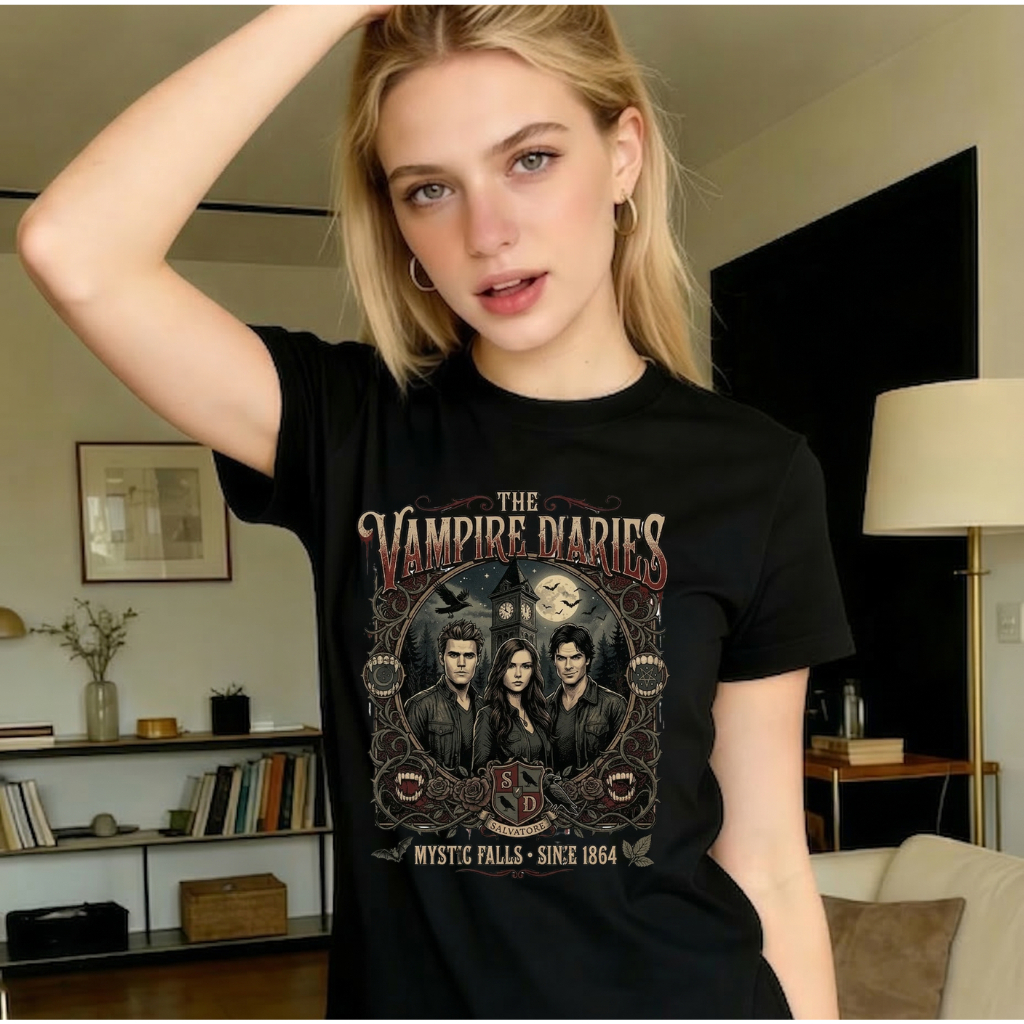 Detalhes do Camiseta The Vampire Diaries TVD Streetwear Vintage Camisa Unissex Minimalista Algodão Premium