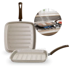 Frigideira Grill Quadrado 26cm de Alumínio Bifeteira Antiaderente com Cabo Térmico MTA Branco Pérola