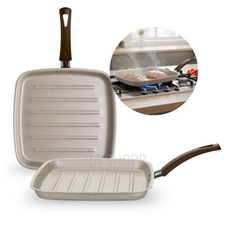 Frigideira Grill 1,1L em Alumínio MTA Branco Pérola Bifeteira Anti Aderente 26x26x41Cabo Térmico em Oferta na Shopee