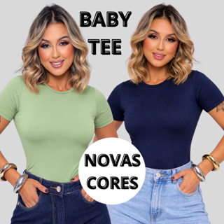 Baby Tee Manga Curta Baby Look Cores Feminina Academia Básica Blusa Suplex Tendencia Blusinhas em Oferta na Shopee