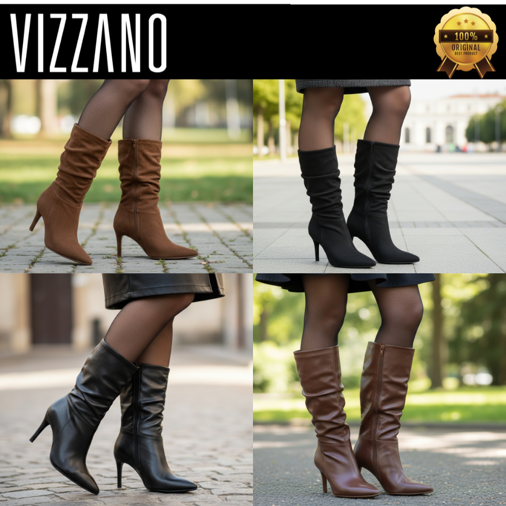 Bota Vizzano Feminina Salto Alto Agulha Bico Fino Elegância Estilo Conforto Casual Slouchy Original