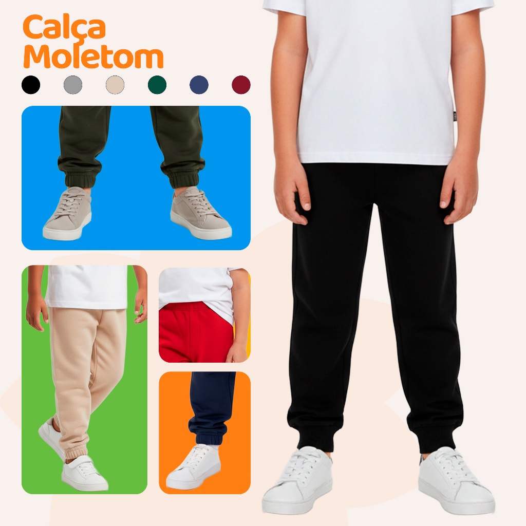 Kit Infantil 3 Calças de Moletom Peluciado Menino Masculino Tamanho 1 ao 10