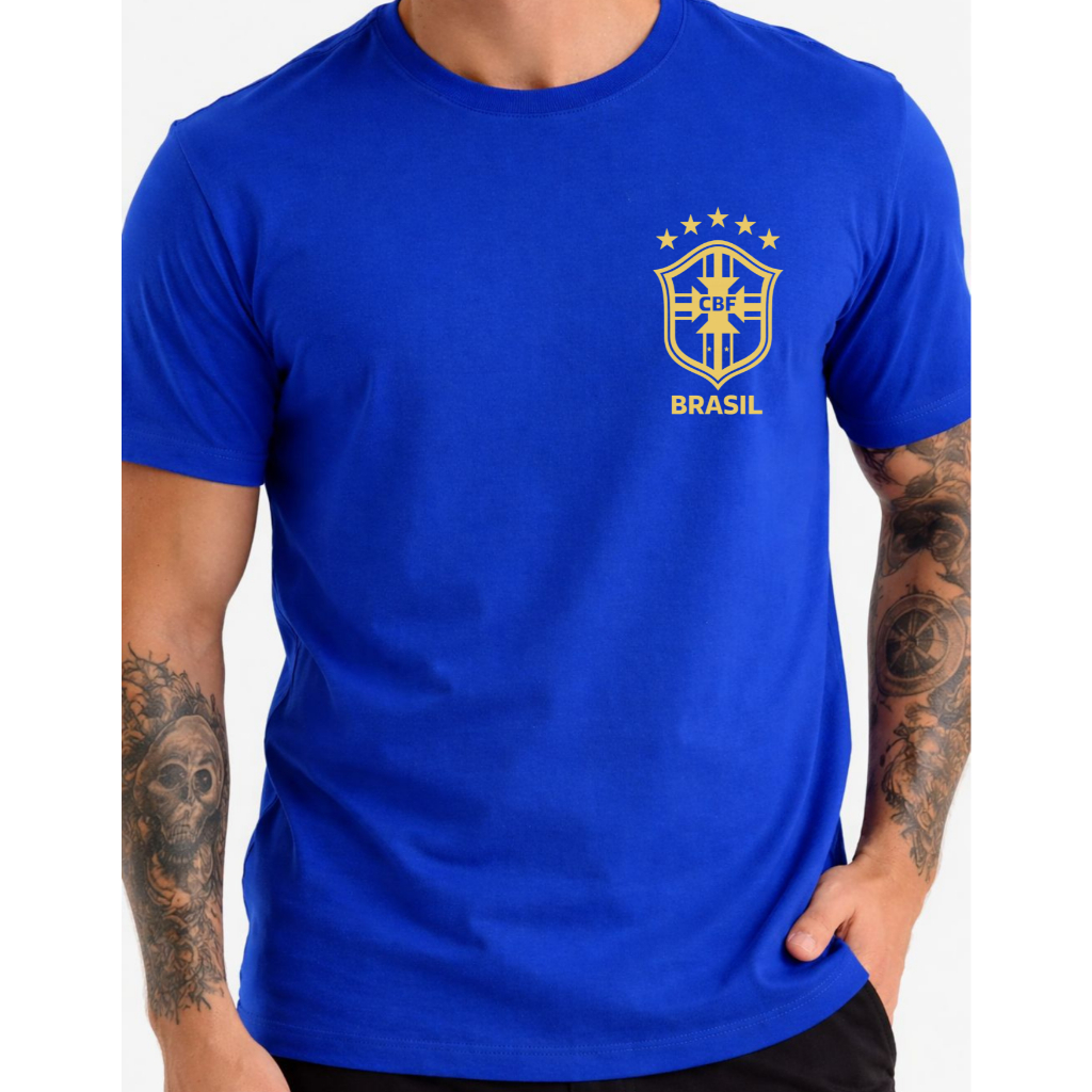 Camisa do Brasil Masculina Seleção Brasileira 100% Algodão Premium Copa do Mundo Hexa Estampa Brasil