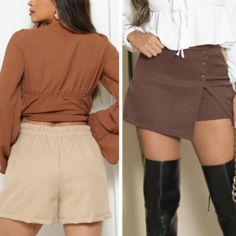 Short Saia Social Elegante Alfaiataria Moda Feminina BlogueiraCom Elástico Na Cintura Confortável