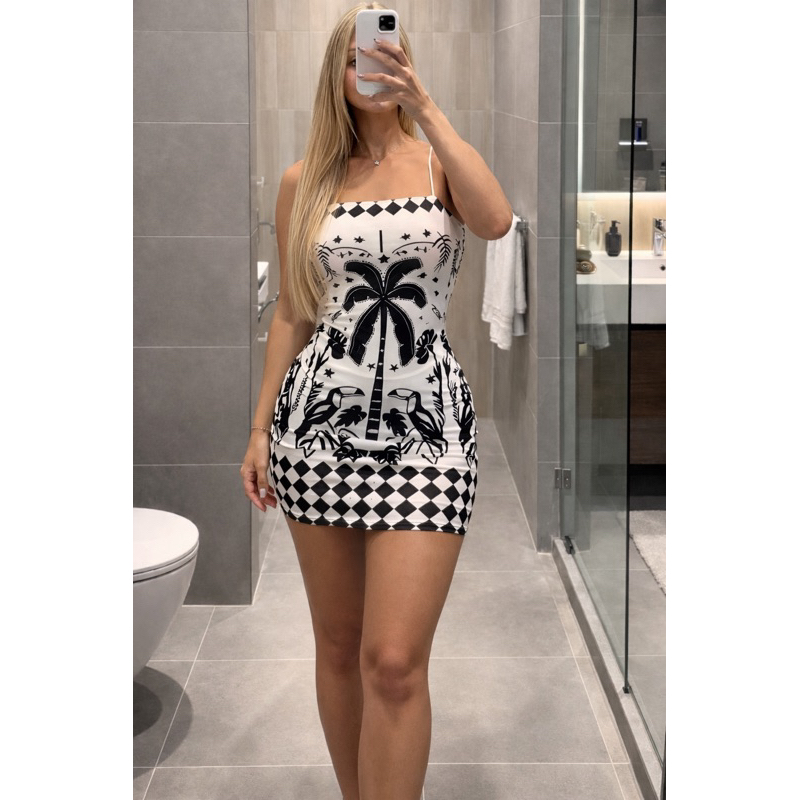 Vestido Feminino Curto Elegante Alcinha Ajustado Moda Casual Verão Tendência