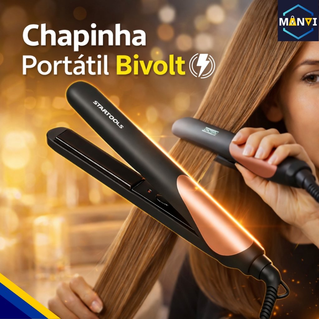 Chapinha Alisadora Prancha Cabelo Bivolt Portátil Transporte Bolsa Viajem Alisa Modeladora 50W