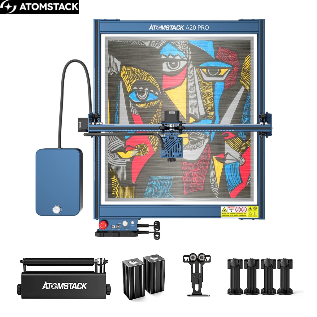 ATOMSTACK A20 Pro Máquina de Gravação a Laser com kit de Assistência Pneumática F30 Pro + Rolo Rotativo R3 Pro