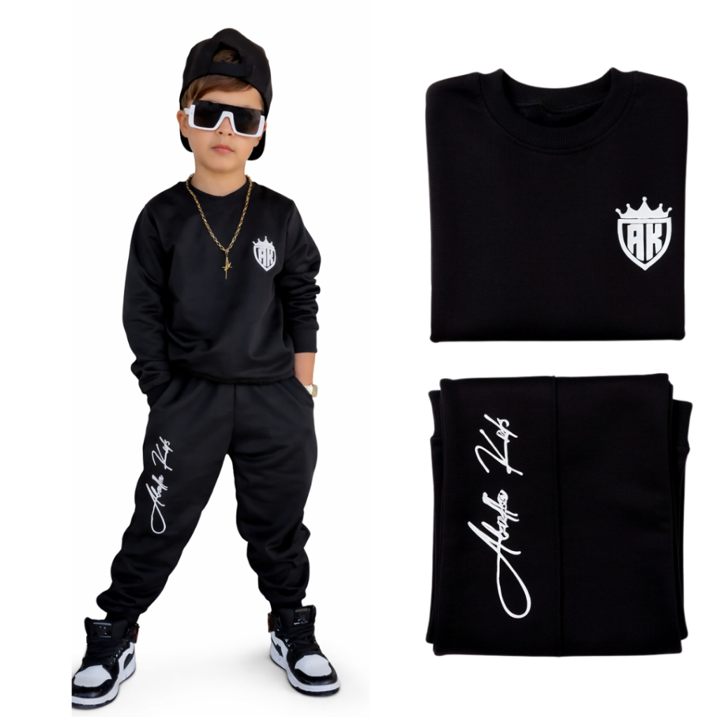 Conjunto Infantil Masculino Moletom Inverno Casaco e Calça Juvenil Lançamento