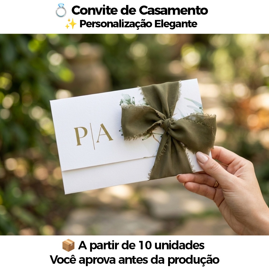 Convite de Casamento Personalizado Elegante Minimalista | Papel 180g | Verde Oliva Lavanda Marsala | Kit 10 30 50