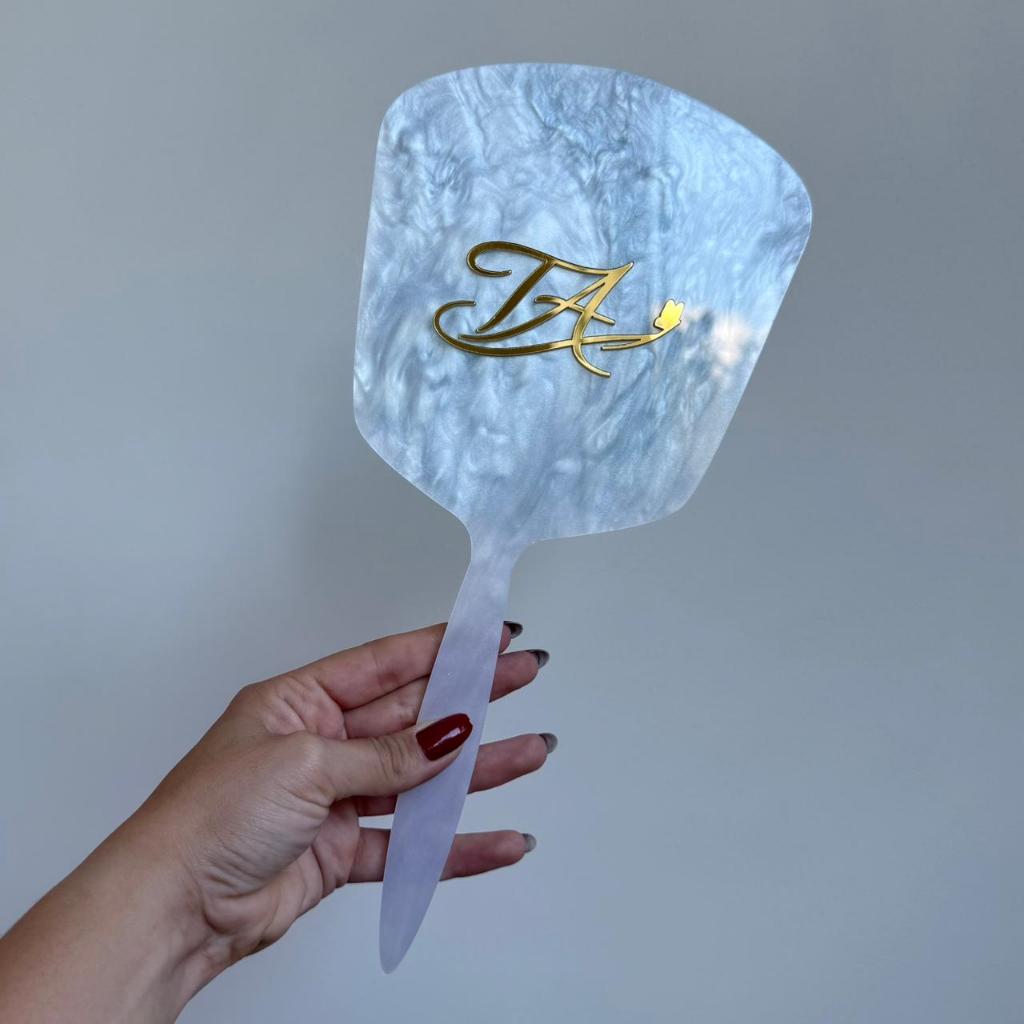 ESPELHO de mão de VIDRO GLOW personalizado acrilico para consultorio estudio clínica design