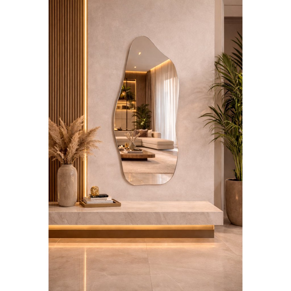 Espelho Orgânico Pinterest Grande Mod. Flame Retrô Oval Retangular Meia Lua Decorativo Sal...